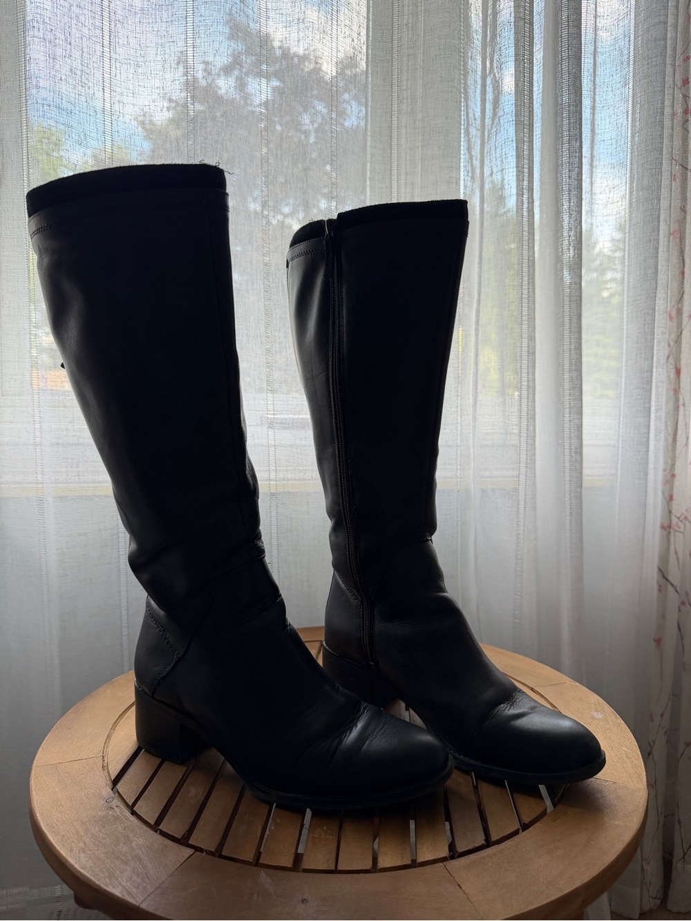 Franco Sarto Black Knee-High back Stretch Leather Boots Wide Calf Size 9